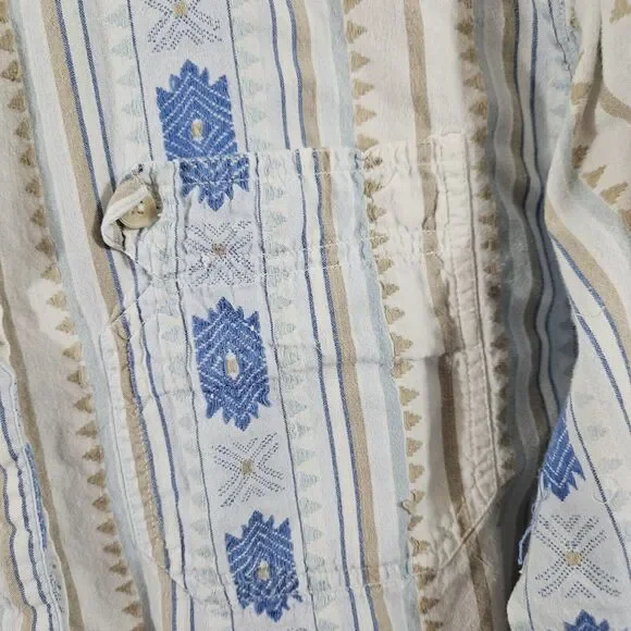 Vintage Stefano International Aztec Print LS Women M? Cotton 90's - Picture 2 of 4